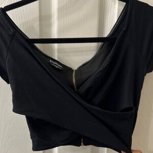 bebe off the shoulder Black Wrap Crop Top